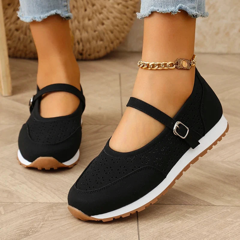 White Hollow Out Platform Sneakers Women 2025 Plus Size 36-43 Breathable Sports Shoes Woman Comfort Non Slip Walking Flats Mujer