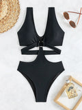 S - XL V Neck High Cut Out One Piece Swimsuit Women Swimwear Female Bather Monokini Cross Bandage Bathing Suit Swim Beachwear