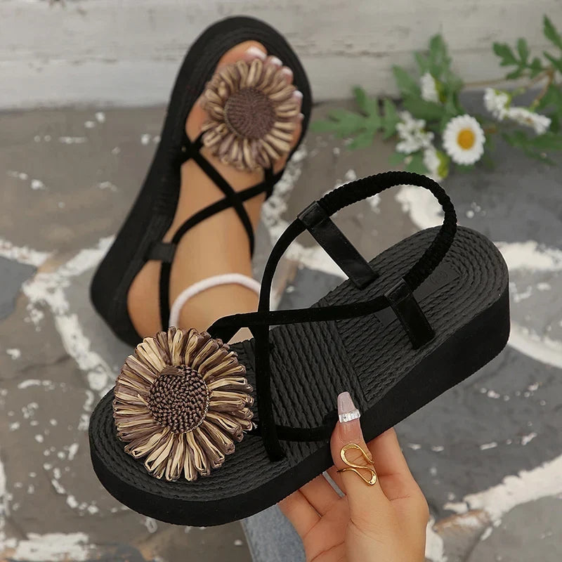 Summer Thick Bottom Bohemian Sandals Women Flowers Decor Non Slip Platform Beach Sandles Woman Plus Size 42 Light Eva Sandals