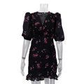 FDYOUI Elegant V-neck Floral Printed Short Dress High Street Women's Puff Sleeve High Waist Tunics Ruched Vacation Party Dresses