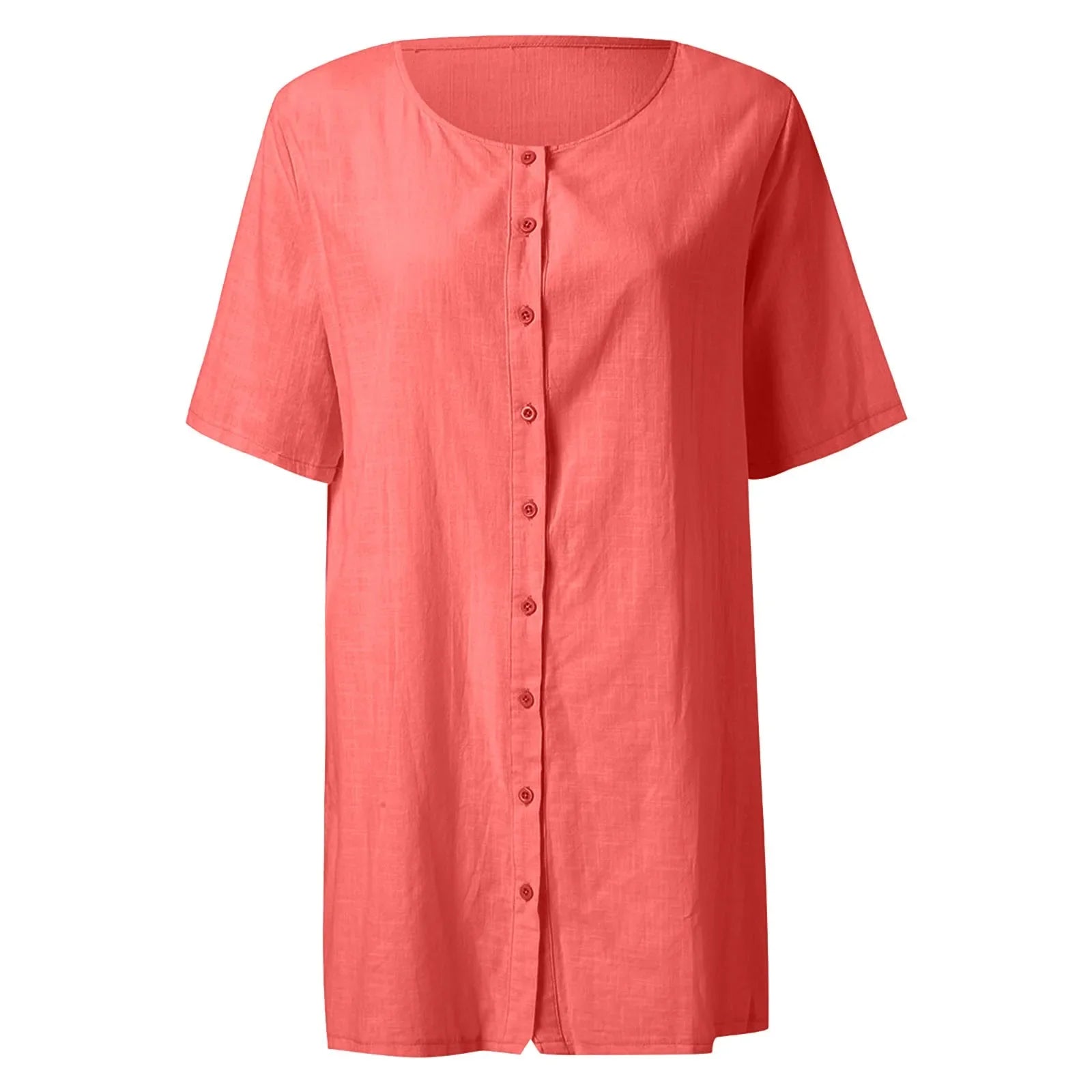Cotton Linen Breathable And Comfortable Mid Length Oversized Button Down Half Sleeve O-neck Cardigan Casual Beach Suncreen Top