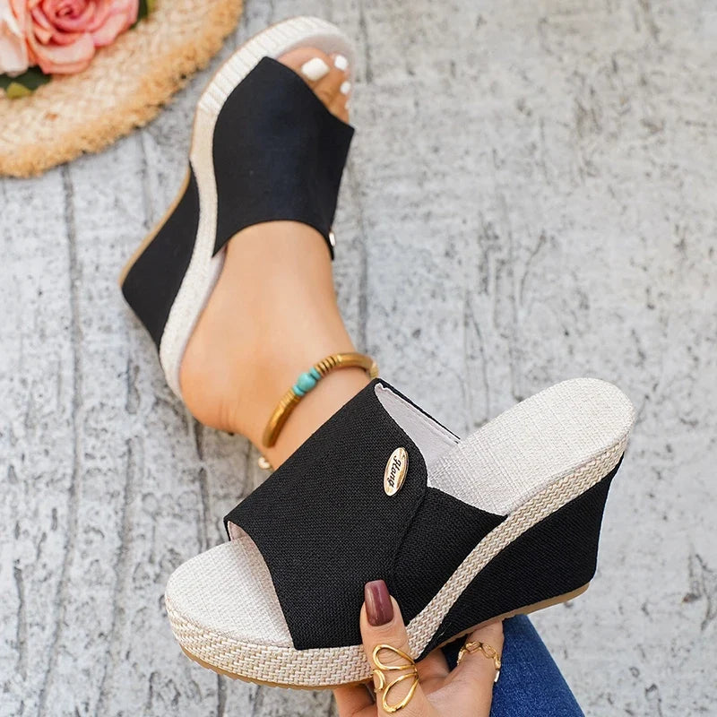 Vinatge Chunky Platform Sandals Women 2026 Summer Peep Toe Wedges Slippers Woman Plus Size 42 Thick High Heels Sandles Female