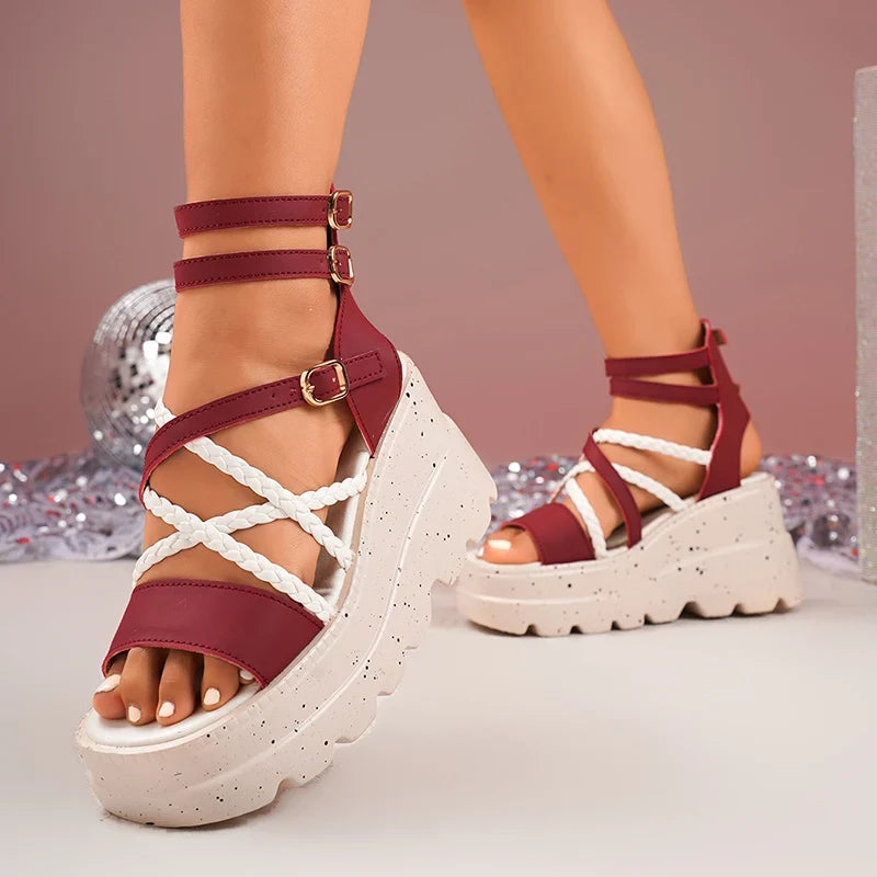 Cross Band Chunky Platform Sandals Women 2025 Summer Thick Sole Wedges Rome Sandles Woman Super High Heel Gladiator Sandalias 43