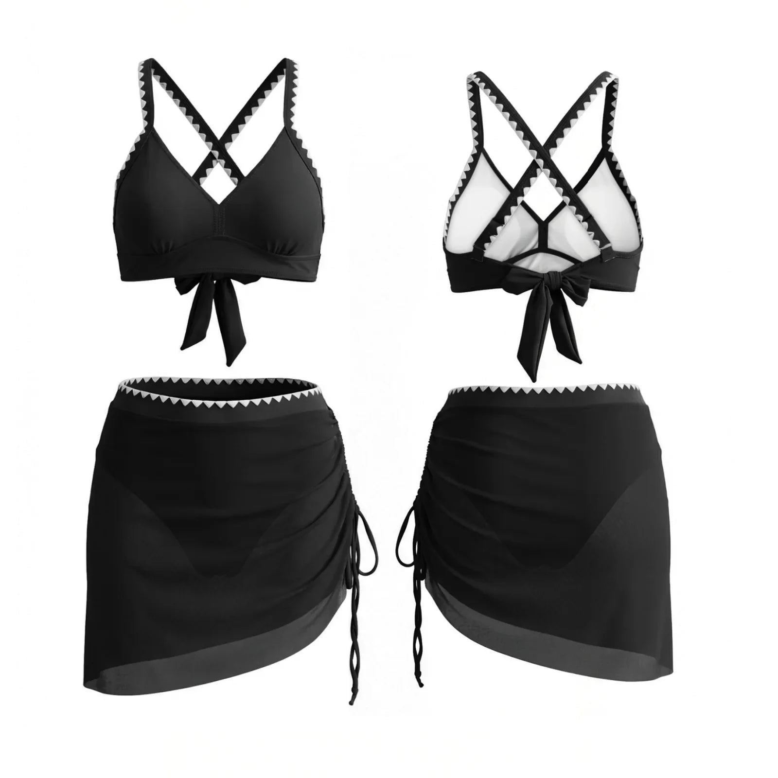 Women's 2 Piece Bikini Set for Pool Beach Spaghetti Strap Bra and Elastic Waist Mesh Skort Cover-ups Bathing Suit