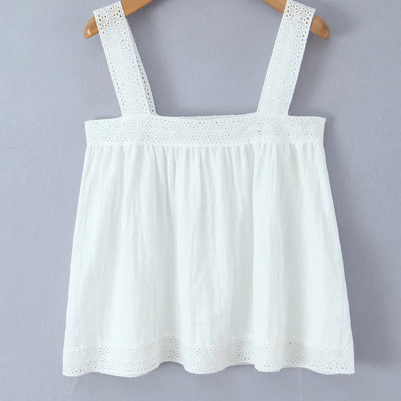 New Style Vacation Casual Lazy Style Pure White Simple Basic Lace Camisole Backless Deep V Suspenders Sleeveless Charming XNKI