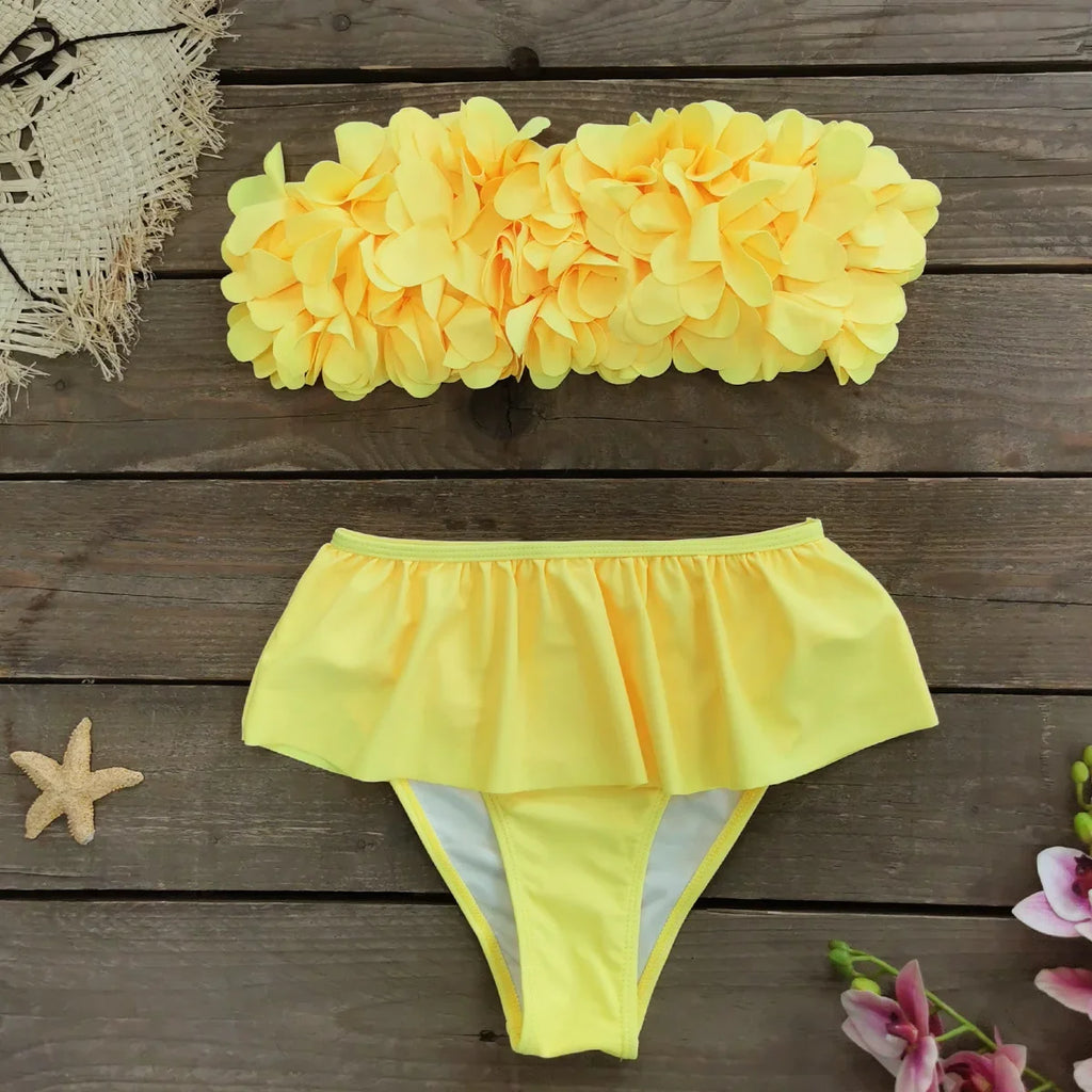 Sexy 3D Flower Bikini Set Brazilian Biquini Low Waist Swimwear Push Up SwimSuit Women Solid Swimwear Sexy Beach Wear Female