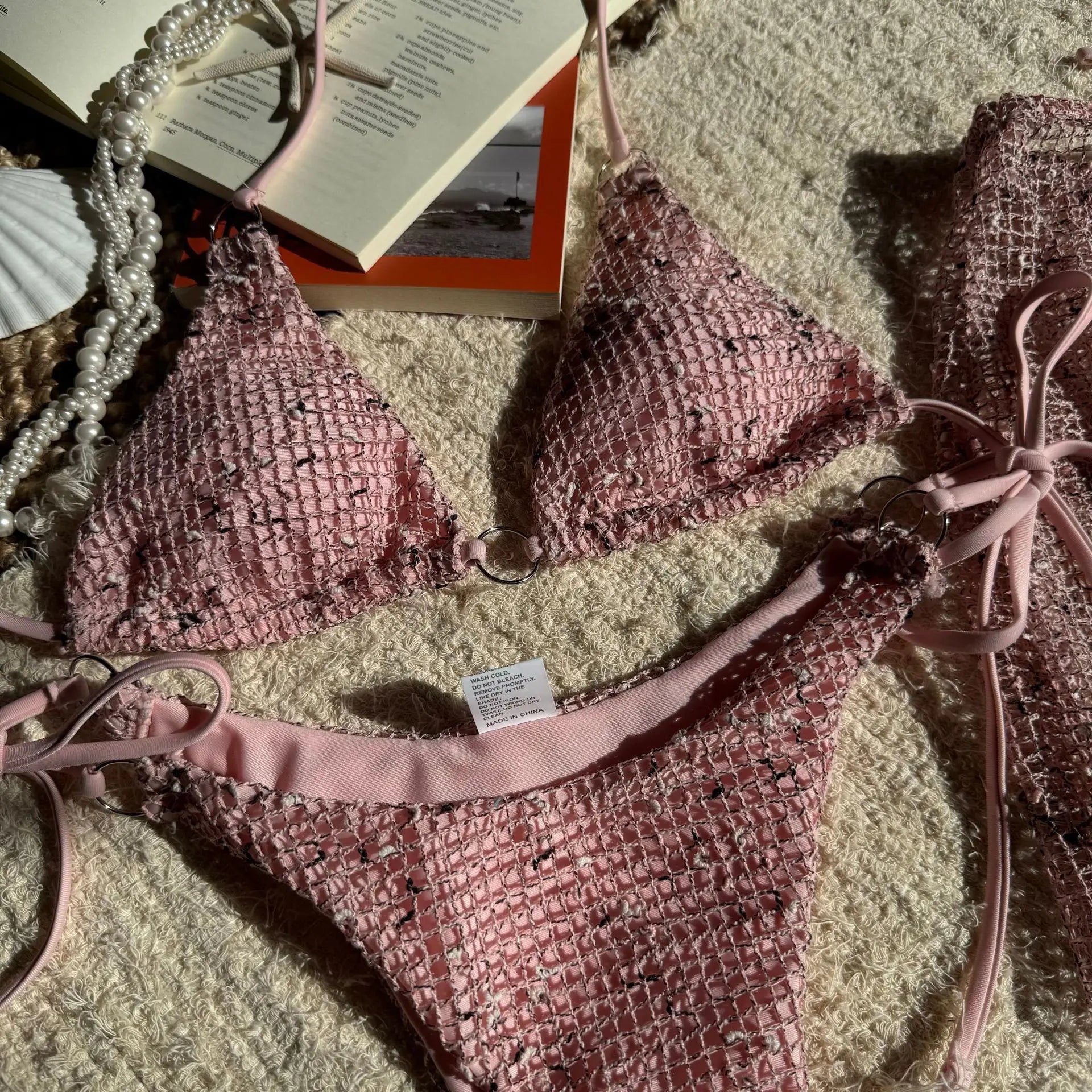 With Fishnet Sarong Skirt Halter Micro Bikini Women Swimwear Female Swimsuit Three-pieces Bikini Set Bathing Suit Swim Beachwear