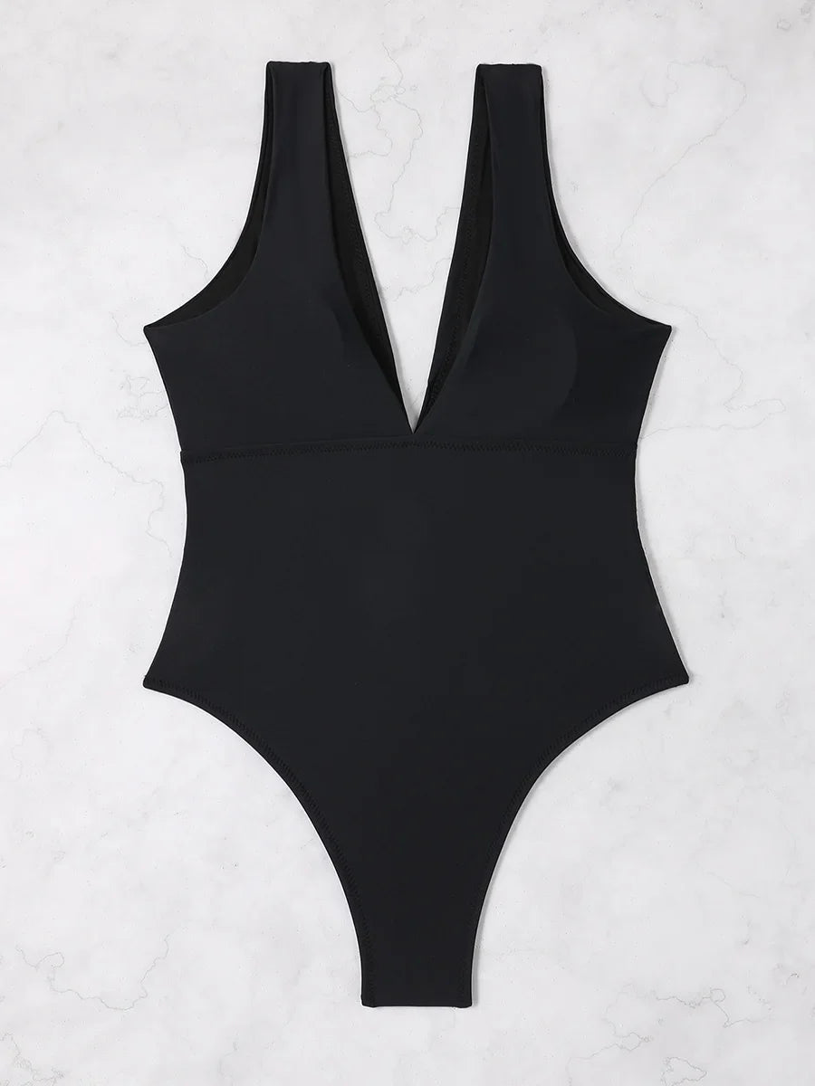 2026 V Neck Solid Bodysuit One Piece Swimsuit Sexy Swimwear Women Bathing Suit Female Swimming Summer Beachwear Bodysuit