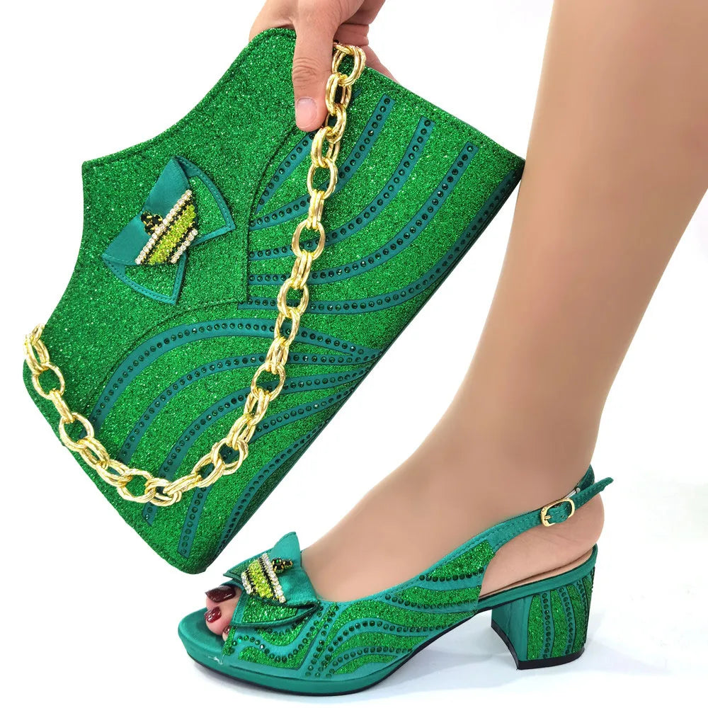 Doershow African fashion Italian Shoes And Bag Sets For Evening Party With Stones blue Italian Handbags Match Bags! HGR1-11