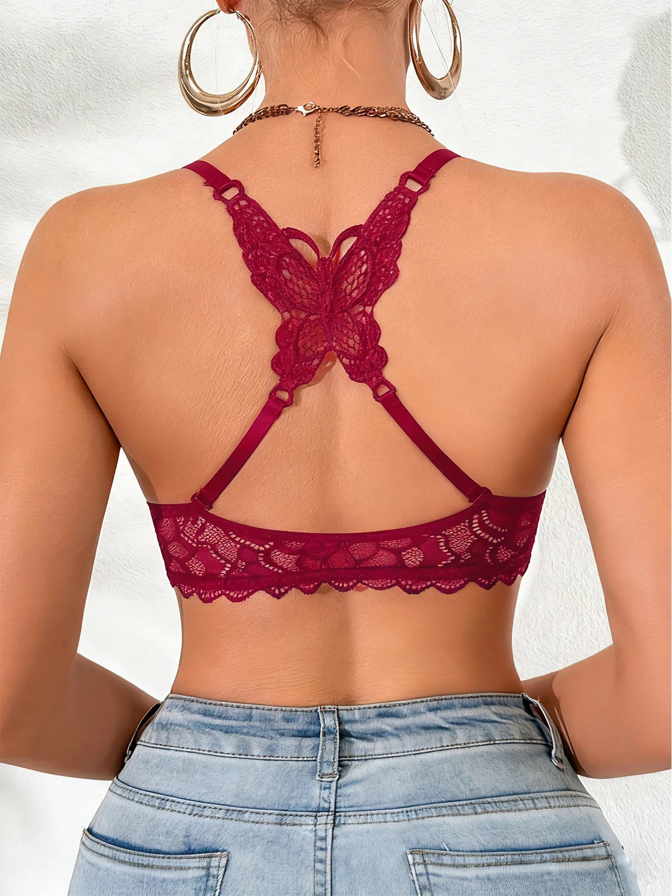 1Pcs Lace Butterfly Women's Sexy Bras French Front Closure Push up Bra Non-Padded Comfortable Versatile Back Design Top