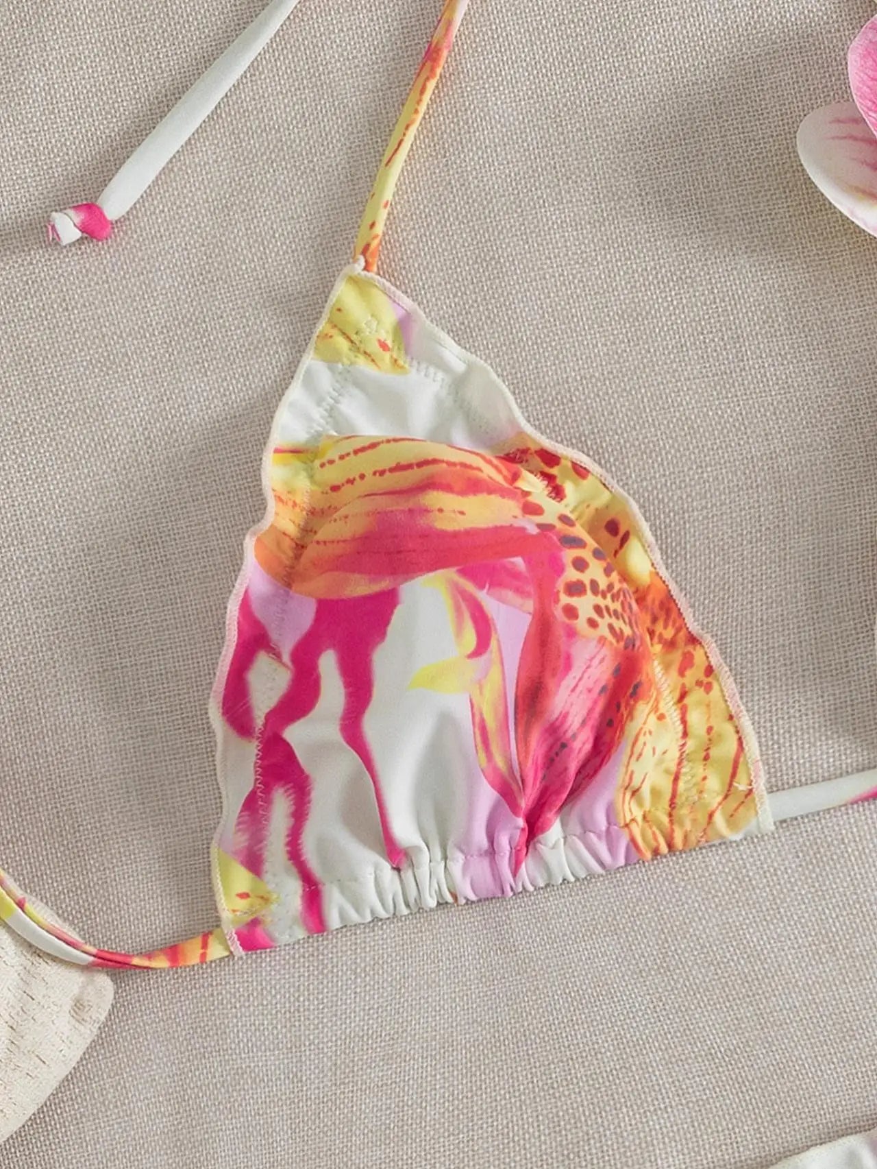 Sexy Pink Floral Print Micro Bikini 2026 Women 3D Flower Push Up Bra Tie Side Thong Swimsuit Beach Bathing Suit Holiday Swimwear