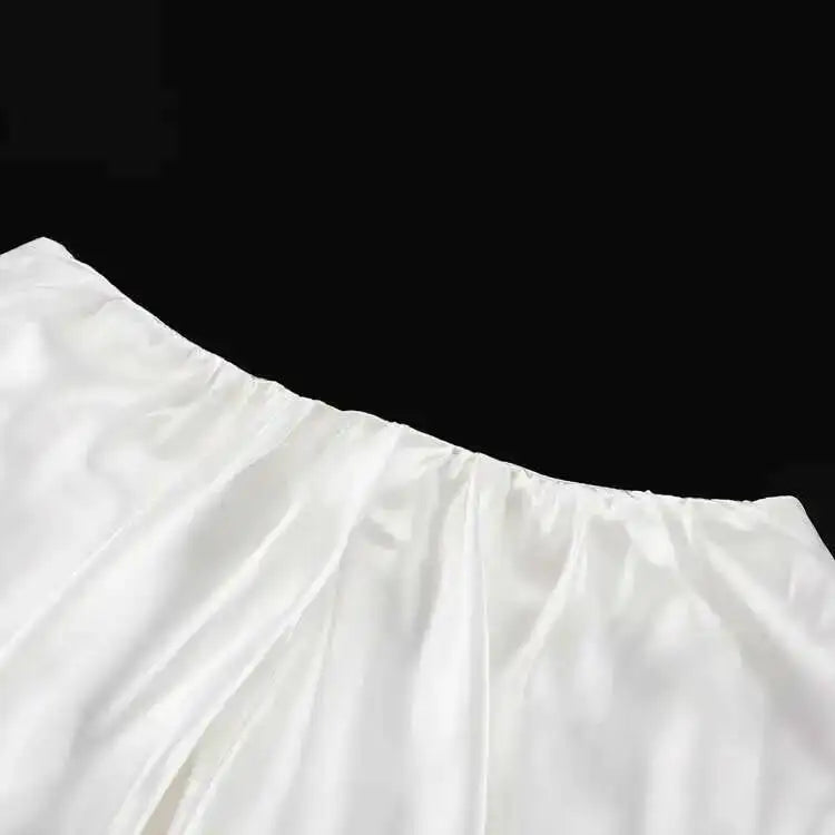Elegant Female Casual Satin Mini Skirt Women Korean Fashion High Waist A-line Vintage White Balloon Skirt Sweet Women NTJ8