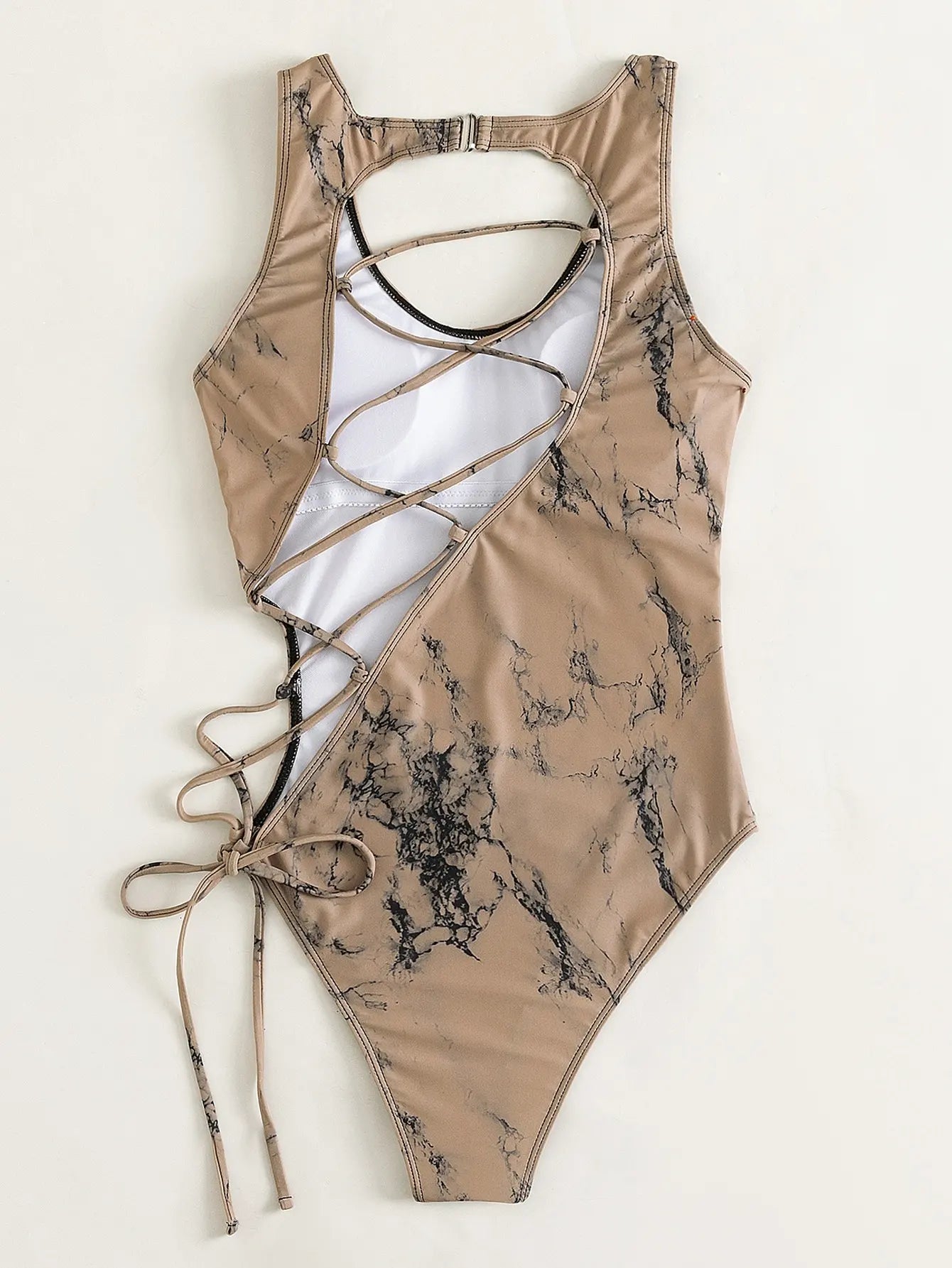 2026 Print Lace Up Back Swimsuit One Piece Solid Swimwear Women Bathing Swimming Suit Female Padded Summer Beachwear Bodysuit