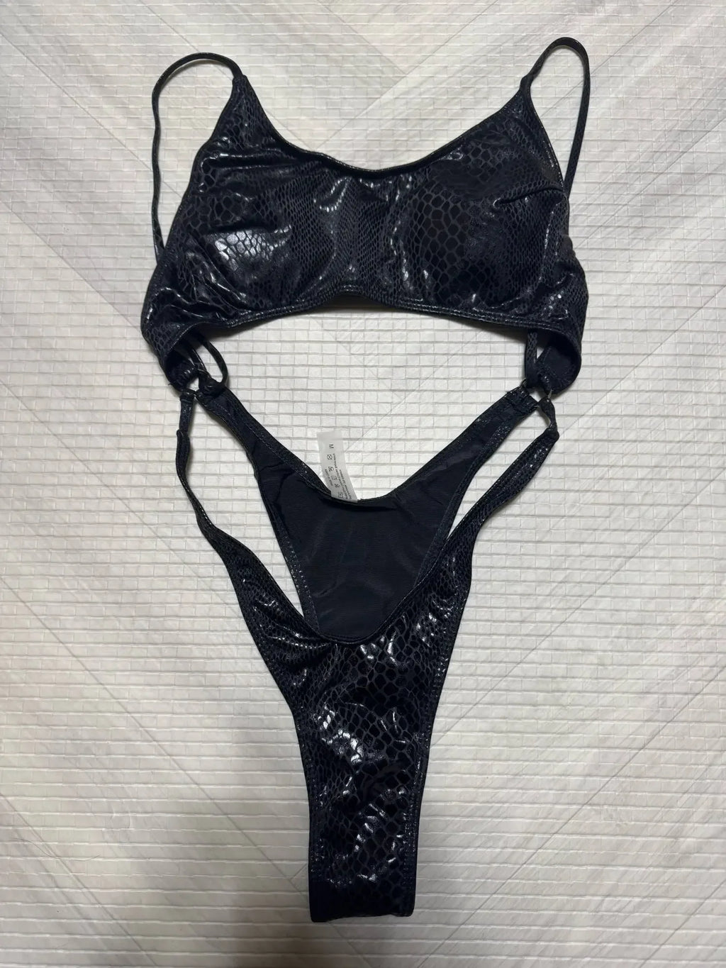 Women Black Snake Print Metallic Swimsuit One Piece Hollow Backless Bikini Swimwear Bathing Suit Beach Outfits Bodysuit Biquini