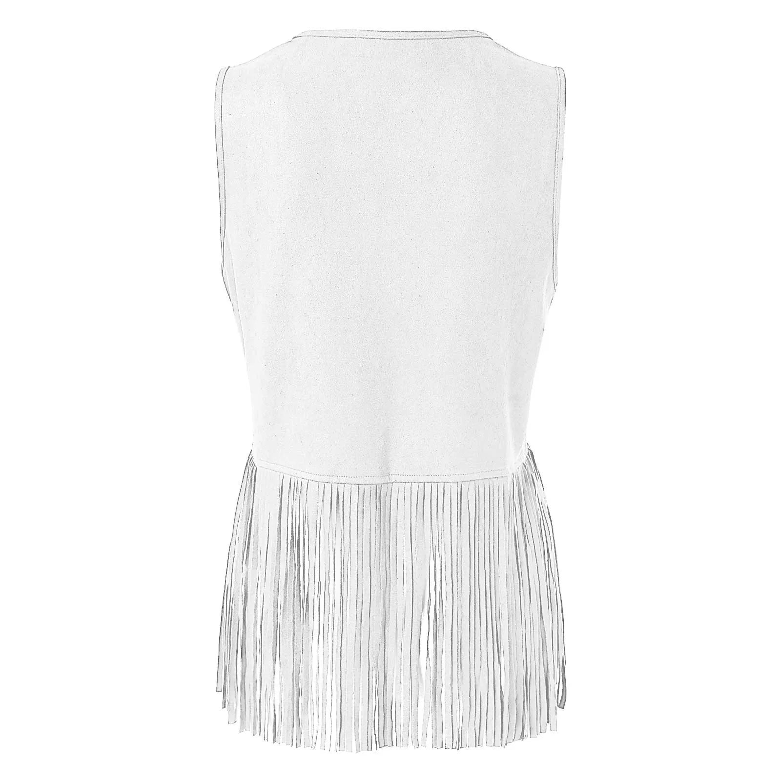 Women Tassel Fringe Vest Sleeveless Solid Waistcoat V Neck Open Front Cardigan Vintage Hippie Clothes Cowboy Cosplay Jacket