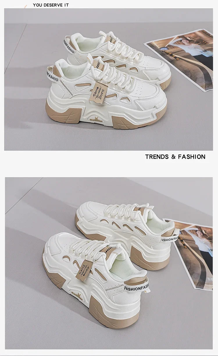 Women Platform Sneakers Autumn Trend Casual Flats Female Fashion Lace Up Thick Soled Comfortable Increase Vulcanized Shoes2024
