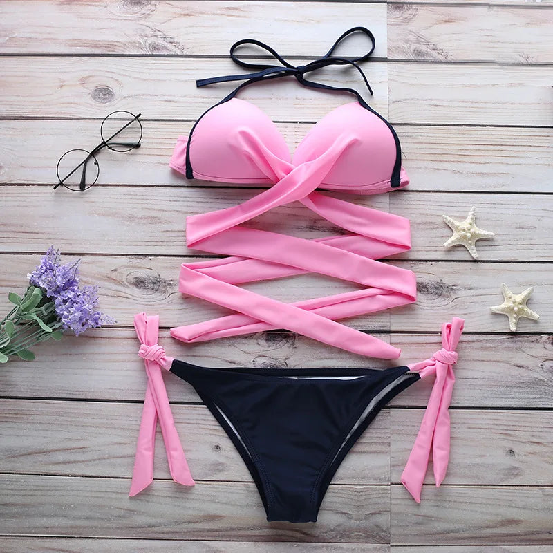 10 Colors Sexy Bikini S-2XL Swimwear Swimsuit Women Cross Bandage Bikinis Set Bathing Suit Female Push Up 2026 Bikini Brasileno