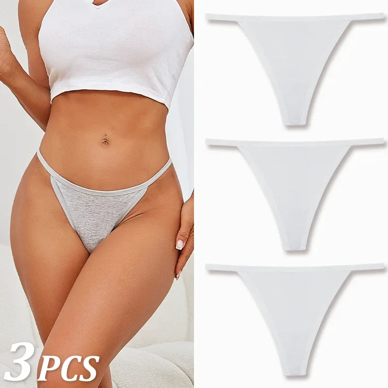 3PCS Seamless Cotton Thong Women Thin Strap Low Waist High Flexibility Panties Sexy Underwear Ladies Briefs T-back Soft Women