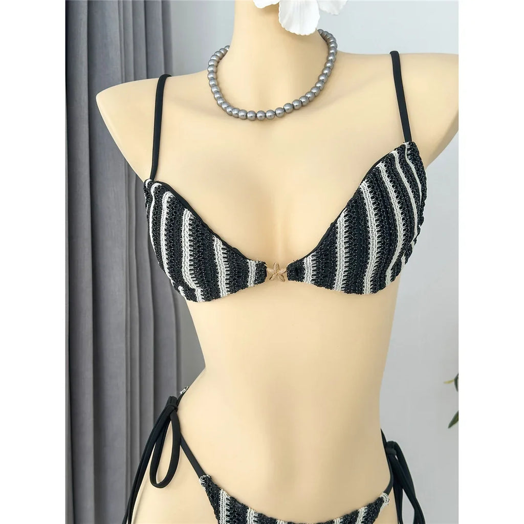 4PCS Striped With Long Sleeve Pants Bikini Female Swimsuit Women Swimwear Bather Bathing Suit Swim Four-pieces Bikini set K8072