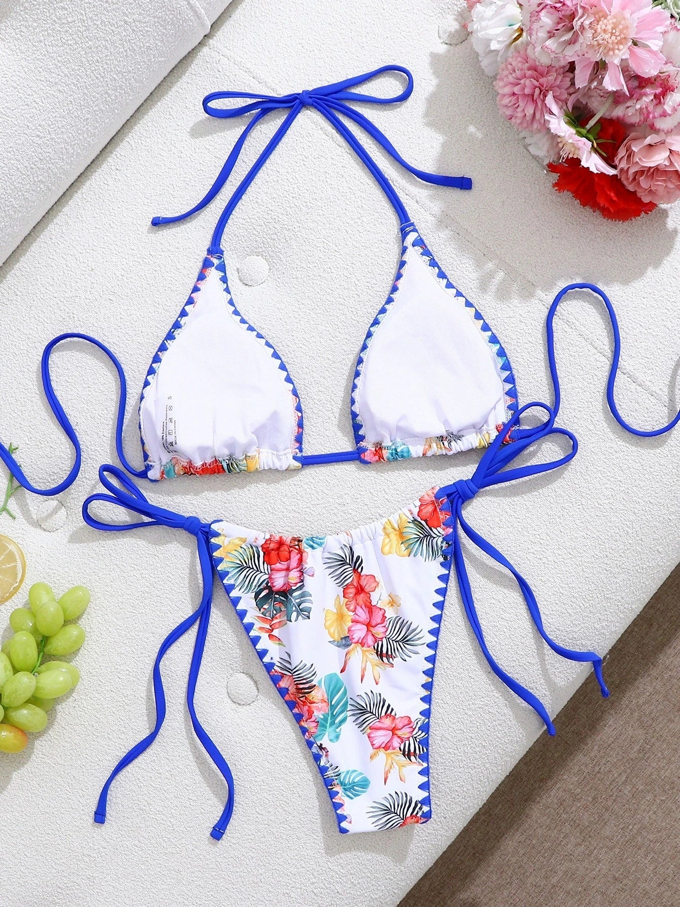 DEKA Brazilian Lace-Up Micro Retro blue printed Bikini Set Women Swimsuit TrendThong Bikini Beach Wear Female Swimwear Woman