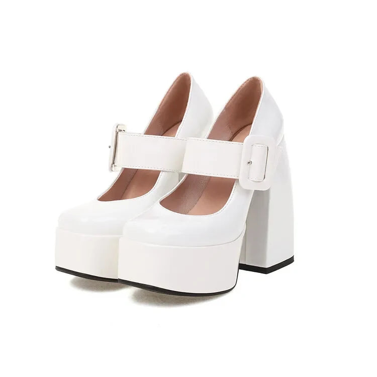 Spring and Autumn New Styles Fashion Round Head High-heeled Women's Shoes Shallow Mouth Buckle Square Heel Mary Jane Women Shoes
