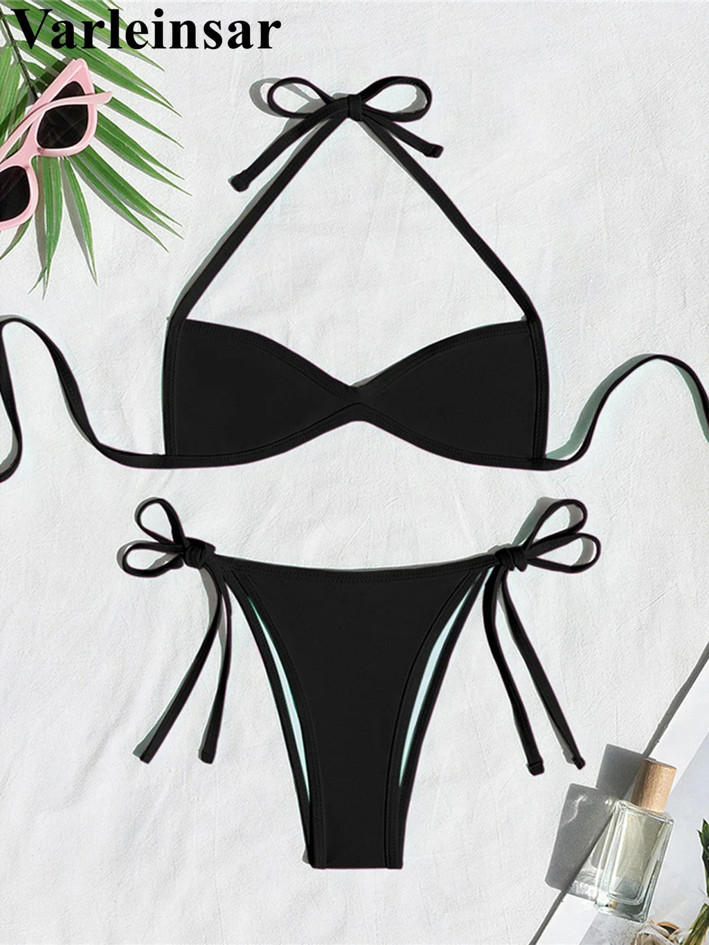 XS - L Halter High Leg Cut Bikini Female Swimsuit Women Swimwear Two-Pieces Bikini Set Strappy Bather Bathing Suit Swim V8276