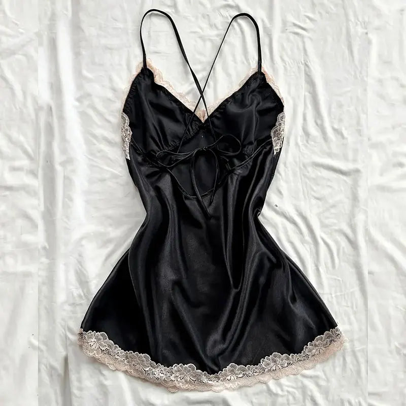 Off Shoulder Ultra Short Sexy Bras Pajamas Home Dresses Night Shirts Sexi Women's Nightgown Silk Lingerie See Through Dress