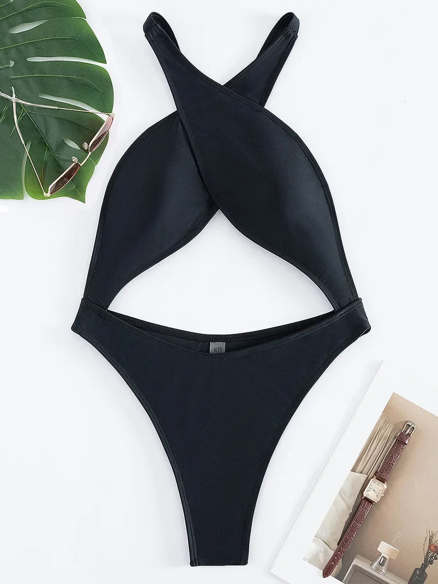 Sexy Criss Cross Backless High Cut Women Swimwear One Piece Swimsuit Female Thong Monokini Bather Bathing Suit Swim Beachwear