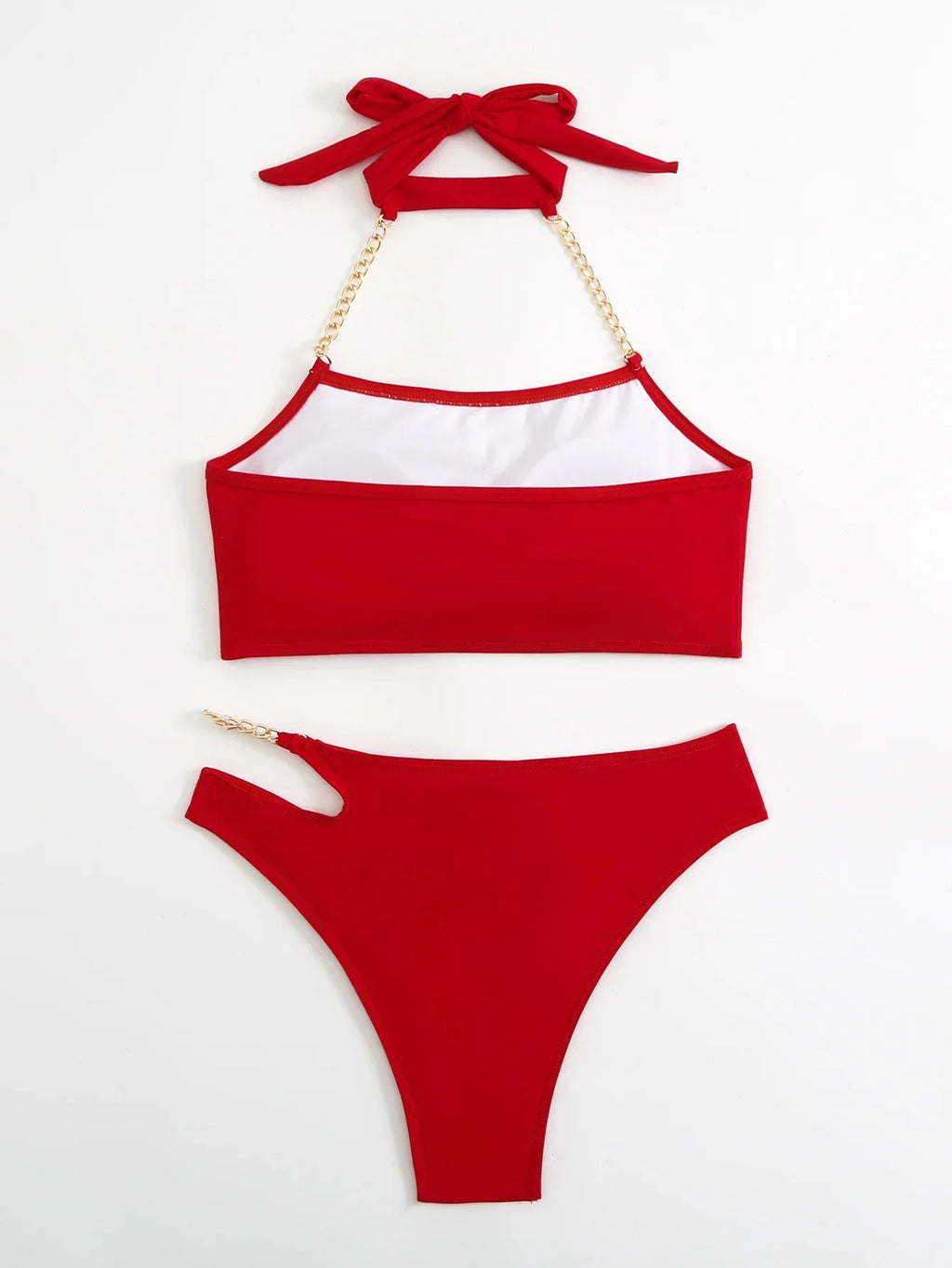 DEKA Women Push Up Metal Chain Neck Bikini Set Shoulder Straps High Waist Bottom Swimwear Women Swimming Beach Bathing Suit