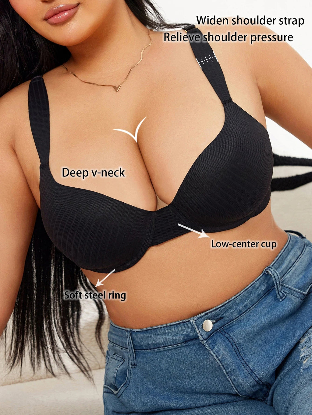 Wide Straps Women's B C D Bra Large Gather Push Up Bra Comfort Thin Cup Underwire Support Lingerie Bra