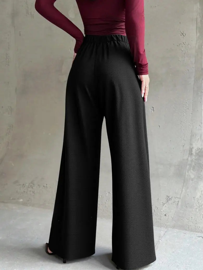 Women's Black High-Waisted Suit Pants Draped Slim-Fit Versatile Workwear for Lady Spring Autumn High-Waisted Straight-Leg Pants