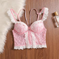 MOYISU Rhinestone Lace Corset Bra Set Pink Halter Bustier Slim-Fit Waist Trainer Sexy Lingerie for Women Party Wedding Outerwear