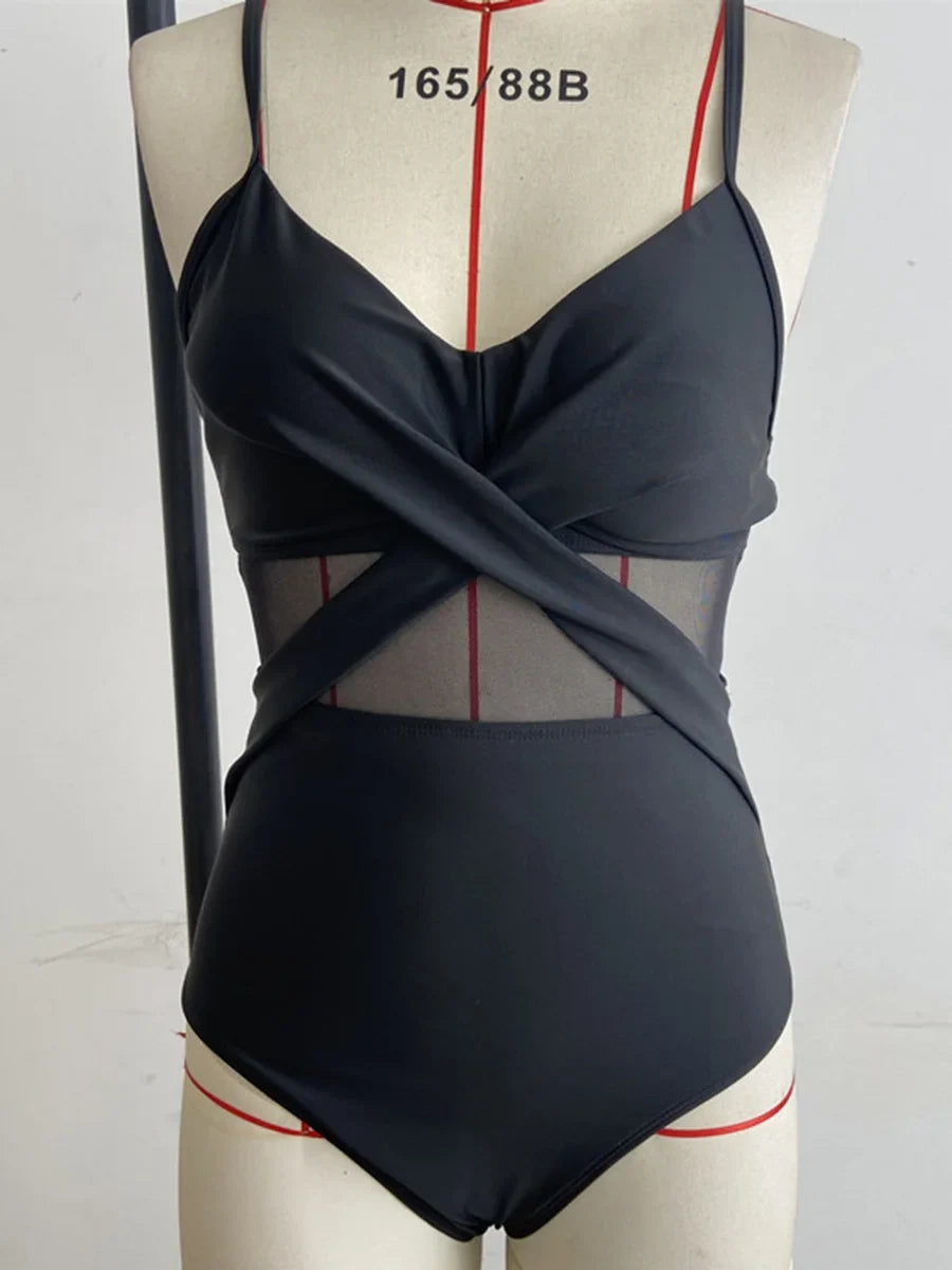 S - XXL Sexy Mesh See Through Women Swimwear One Piece Swimsuit Women's Swimwear Ruched Push Up Bathing Suit Swim Beach Wear