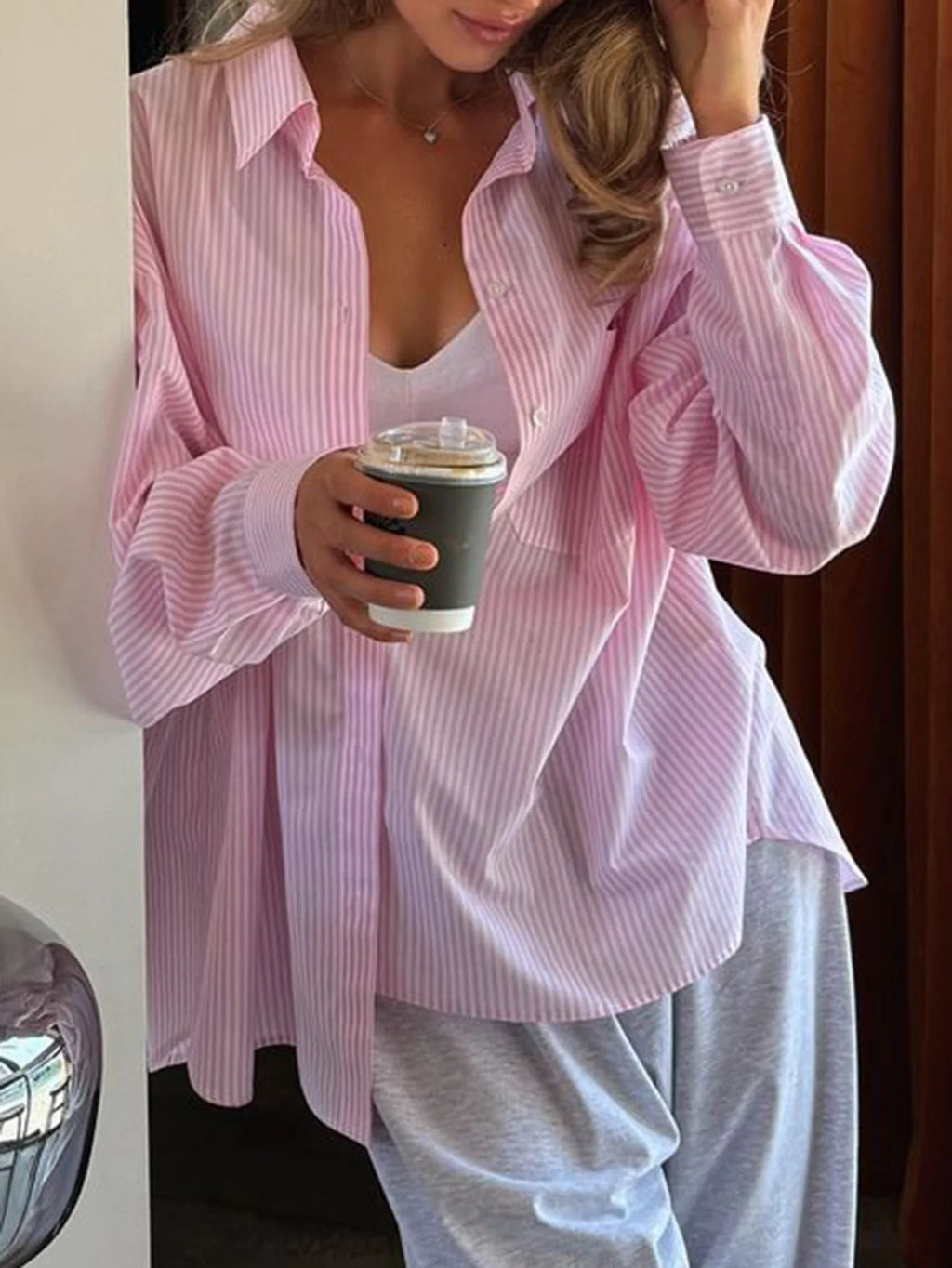 Phantasy Retro Casual Minimalist Style Striped Printed Button Down Long Sleeved Shirt Autumn Versatile Lapel Striped Loose Shirt