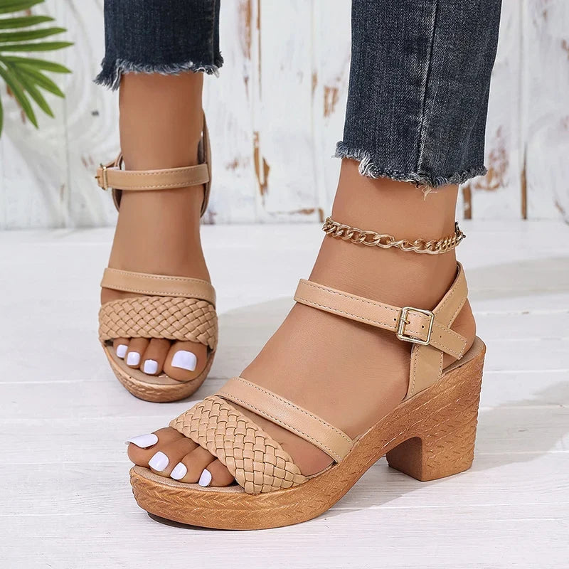 Zoki White Chunky Heeled Sandals Women Summer 2025 Braid Band Gladiator Sandals Woman Ankle Strap Casual Platform Sandles Mujer
