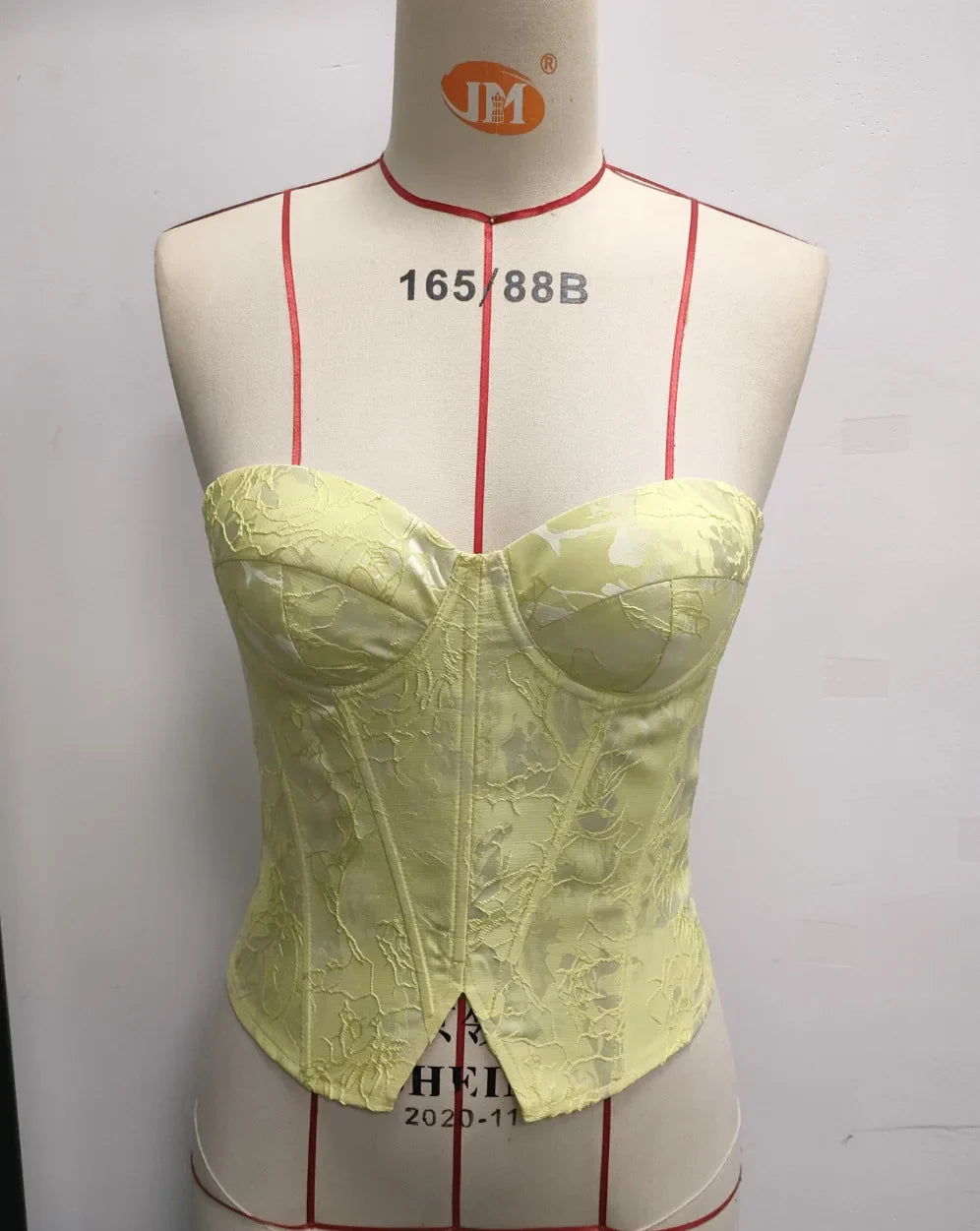 Sexy Yellow Woven Rose Jacquard Tank Top Women Strapless Steel Ring Slim Fit Fishbone Vest Summer Back Criss Cross Party Corset