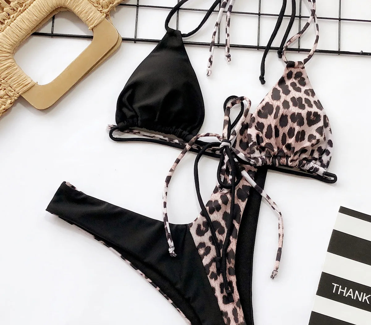 2026 Sexy Bikini Women Swimwear Swimsuit Leopard Patchwork Double-rope Halter Bikinis Set Bathing Suit Beach Bikinis Para Mujer