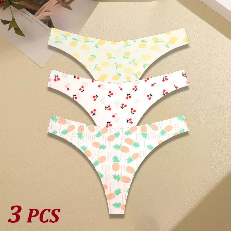 3Pcs Women G-string Seamless Sweet Fruit Thongs Low-waist Panties Ladies Soft Cute Thongs Female S-XL T-Back Panties Underwear