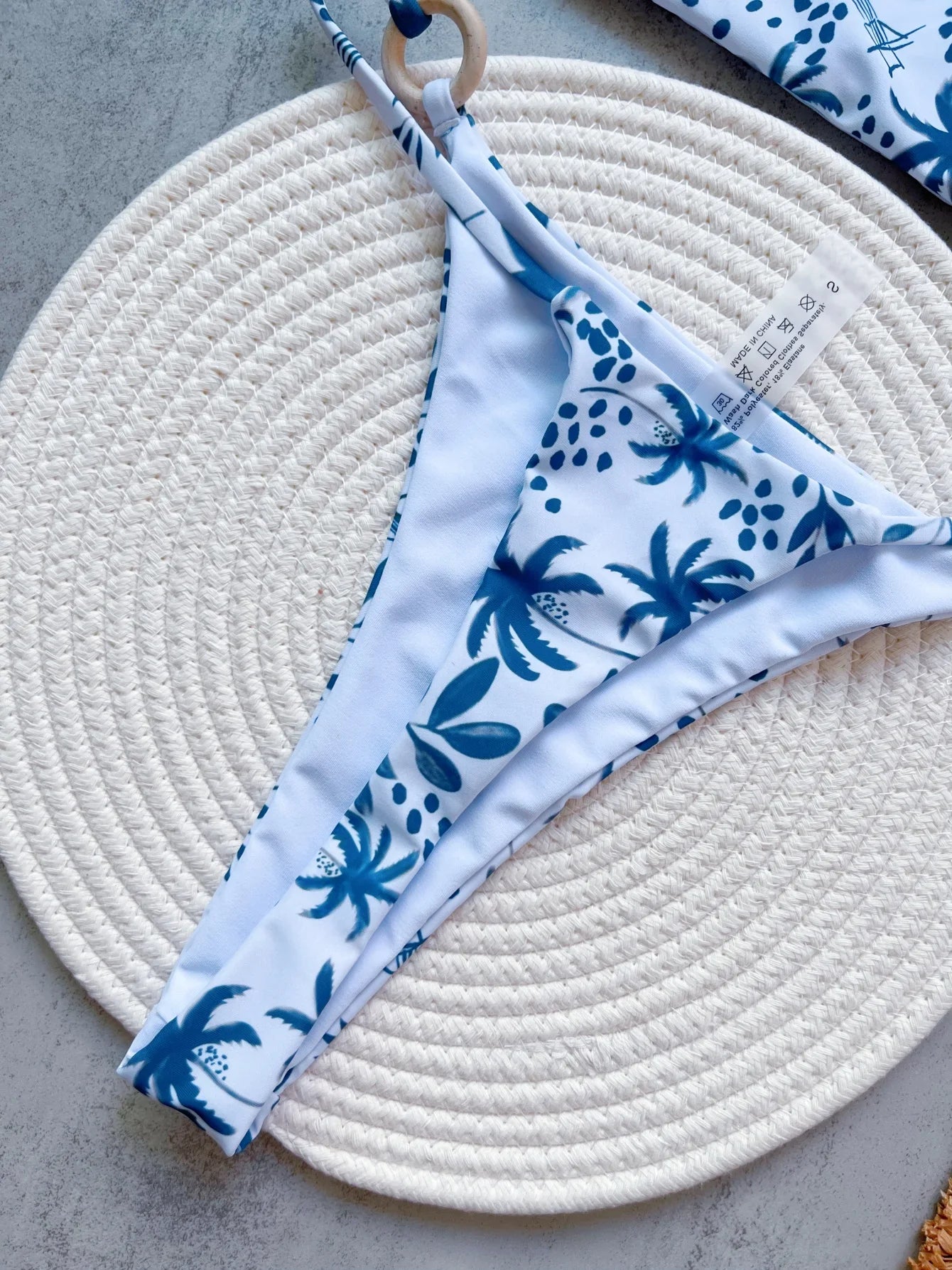 RUOTONGSEPT Women Swimsuit Knitted Bikini Set Sexy Blue White Print Split Swimsuit Bikini Brazilian Triangle Swimwear