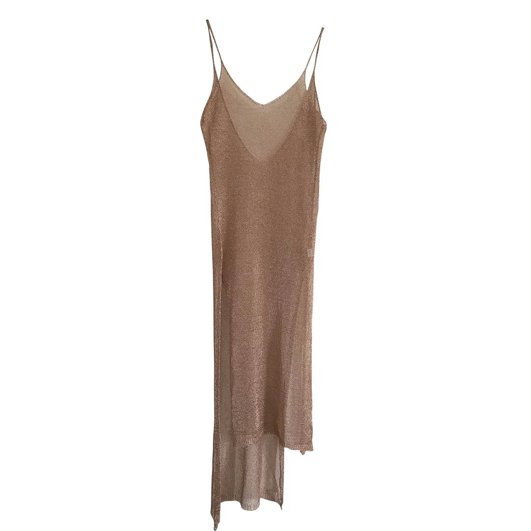 Sexy Sheer Net Mesh Knitted Glitter Tunic Beach Cover Up Cover-ups Long Beach Dress Beach Wear Beachwear Female Women Robe V651