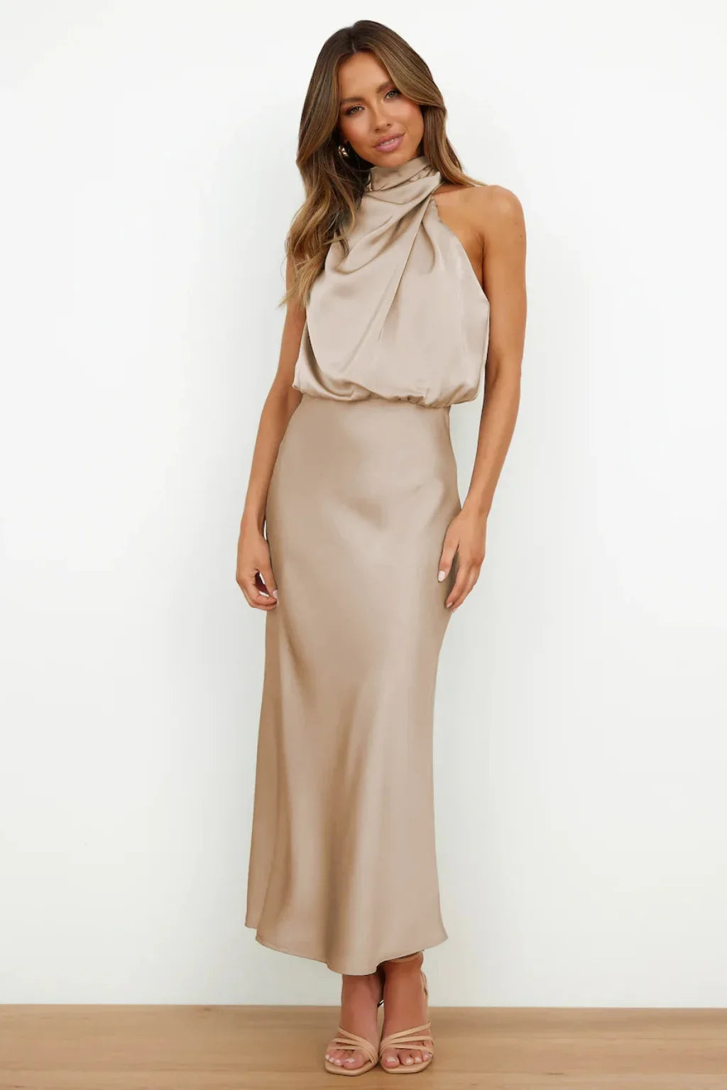 Foridol One Shoulder Turtleneck Tank Satin Women Party Dress Robe Zip Sleeveless Elegant Vintage Folds Women Clothing 2025