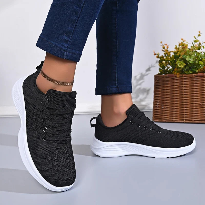 White Breathable Mesh Sport Sneakers Women Comfort Soft Bottom Non Slip Running Shoes Woman Plus Size 43 Lace Up Tennis Shoes
