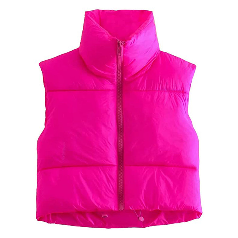 Women Winter Warm Crop Waistcoat Sleeveless Stand Collar Double Sided Lightweight Puffer Vest 2022 Streetwear