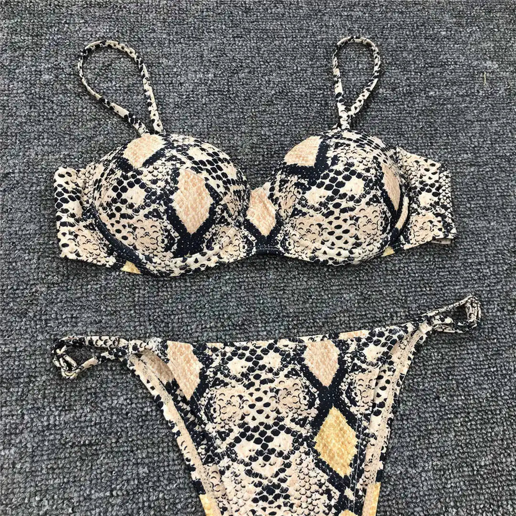 Snake Skin Underwired Bikini Female Swimsuit Two-Pieces Bikini Set High Leg Cut Women Swimwear Bather Bathing Suit Swim V1599
