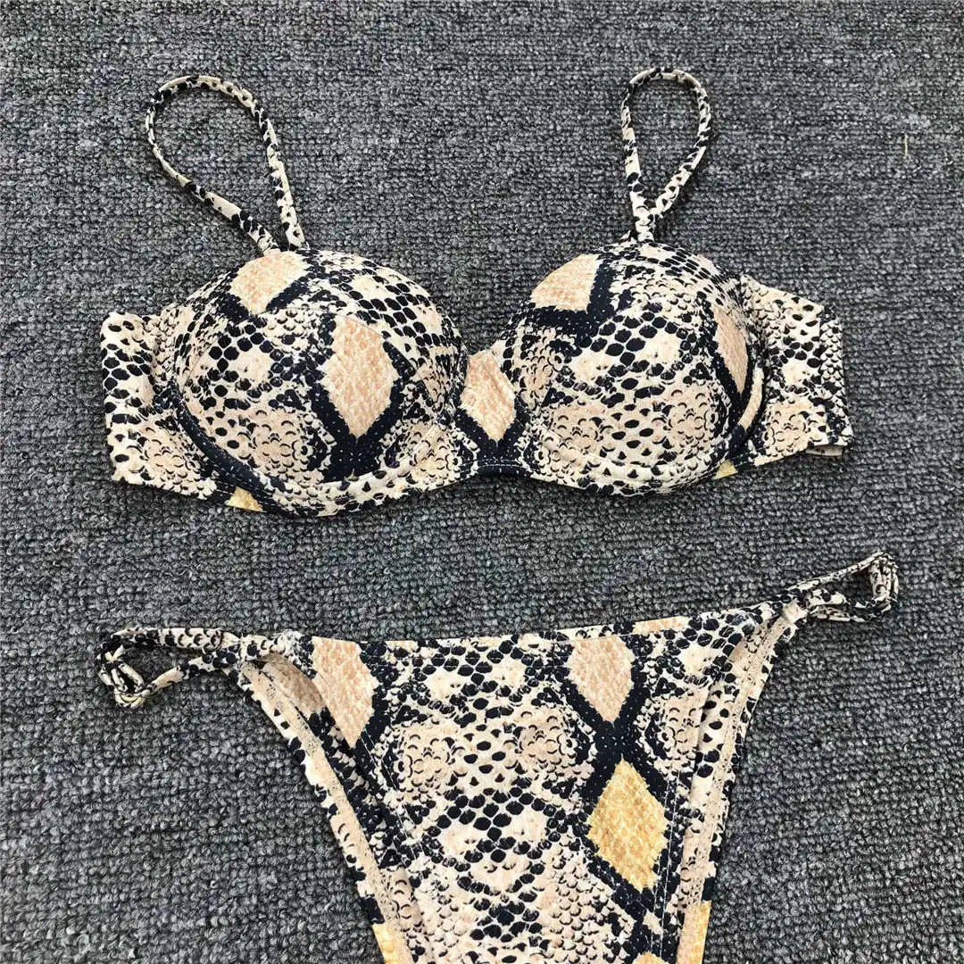 Snake Skin Underwired Bikini Female Swimsuit Two-Pieces Bikini Set High Leg Cut Women Swimwear Bather Bathing Suit Swim V1599