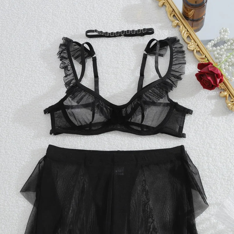 Toucheart Erotic Lingerie Versatile Hot Girls See-through Mesh Hollow Bodyshaping Pure Desire Sexy Delicate Underwear Split Kit