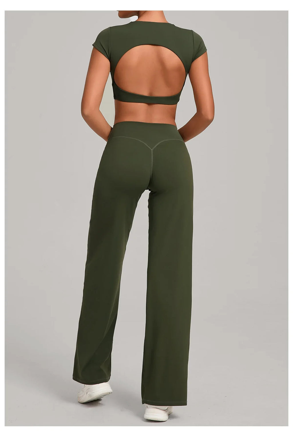 Women's Tracksuit Yoga Sets Back Hollow Out Short Sleeve Sports Shirts High Waist Straight Leg Pants Gym Running Fitness Suits
