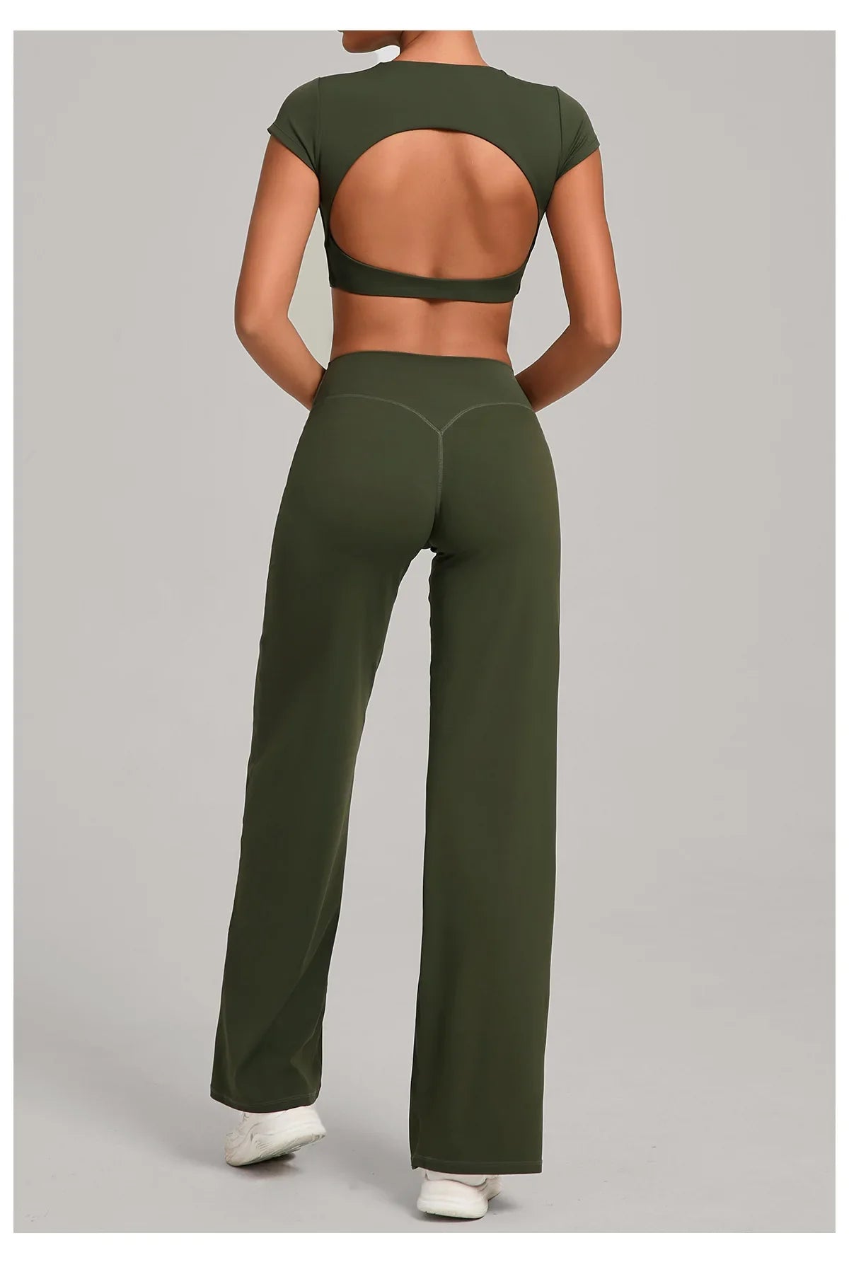 Women's Tracksuit Yoga Sets Back Hollow Out Short Sleeve Sports Shirts High Waist Straight Leg Pants Gym Running Fitness Suits