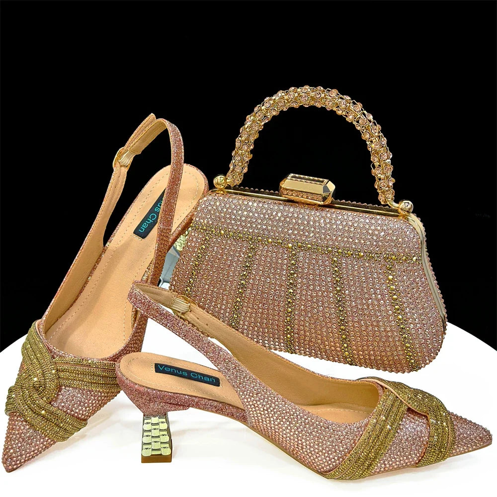 Doershow Lastest Italian Design Fashion Style Ladies Shoes with Matching Bag Set 2024 Nigerian Shoes and Bag Set HAS1-5