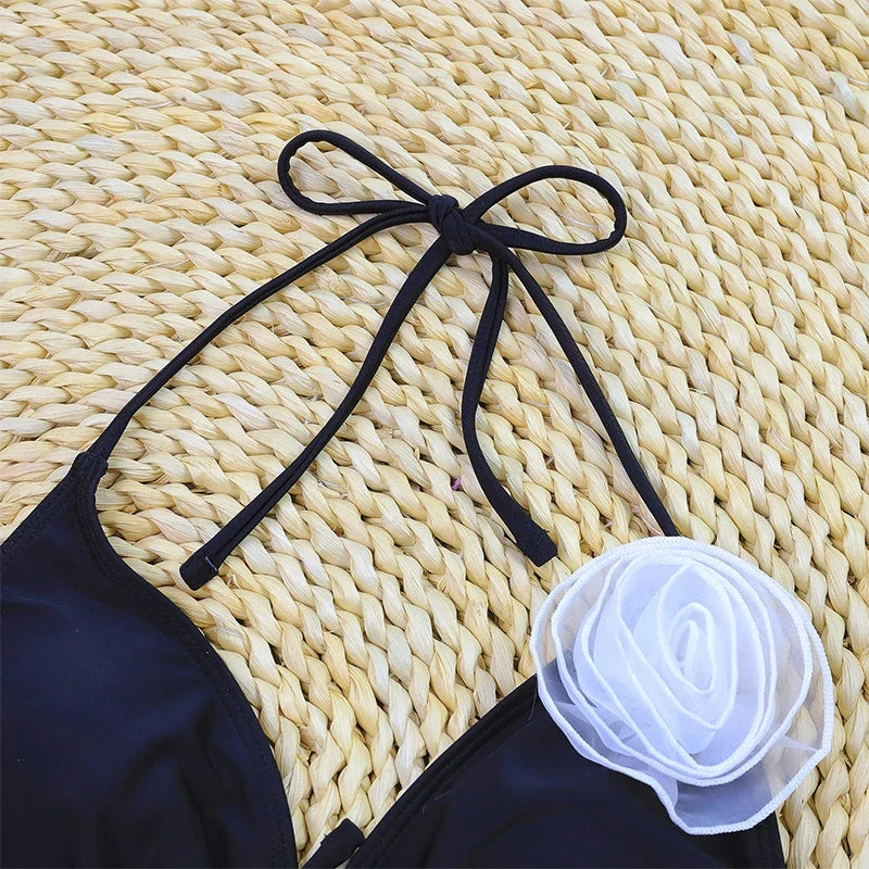 3D Floral Print Brazilian Micro Bikini Set Solid Color Sexy Women's Biquini Beachwear Swimming Suit for 2025